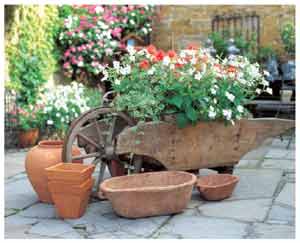 Decorative wheelbarrow plant container