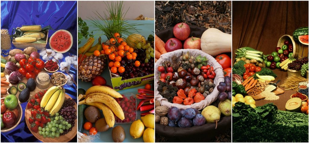 fruit veg and nuts collage