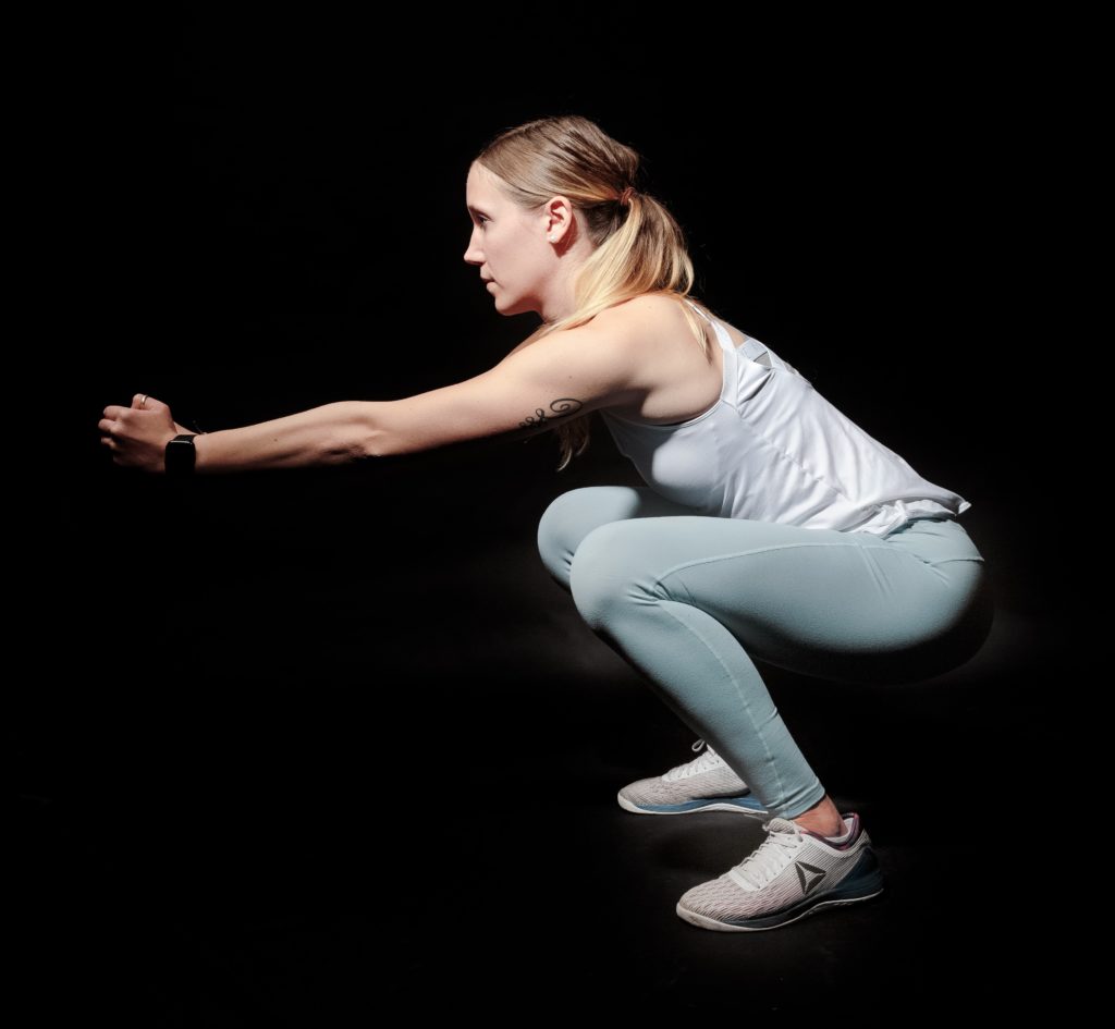 Bodyweight squat, part of the basic lockdown workout