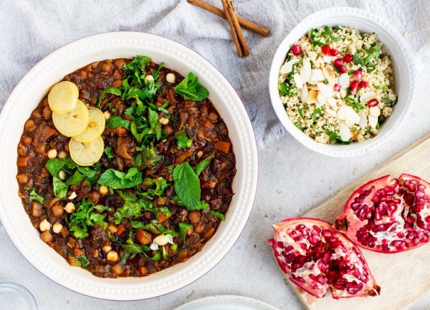 Saffron-Scented Vegetable Tagine on a Bed of Herbed Couscous